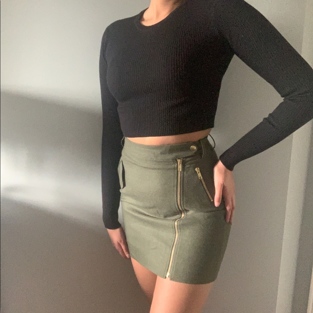 J Crew wool mini skirt olive green color
